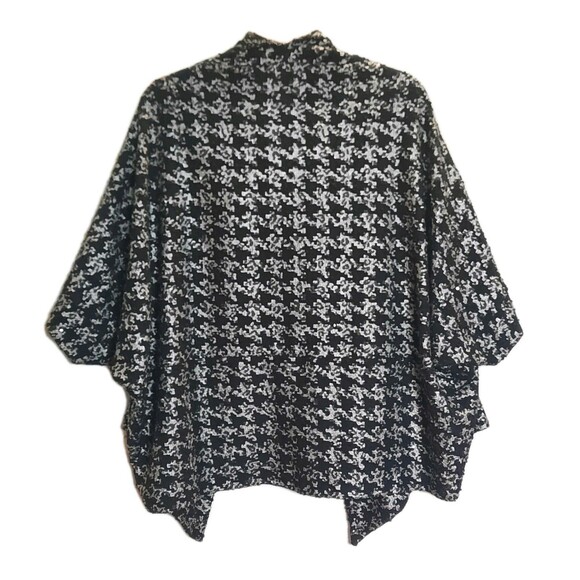 Black Silver Large Houndstooth Pattern Curvesque Cape Scattered Sequin Jacket  L - Picture 2 of 4